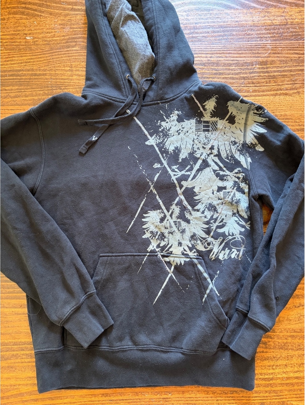UR Black Graphic Hoodie with Crown and Eagle Design